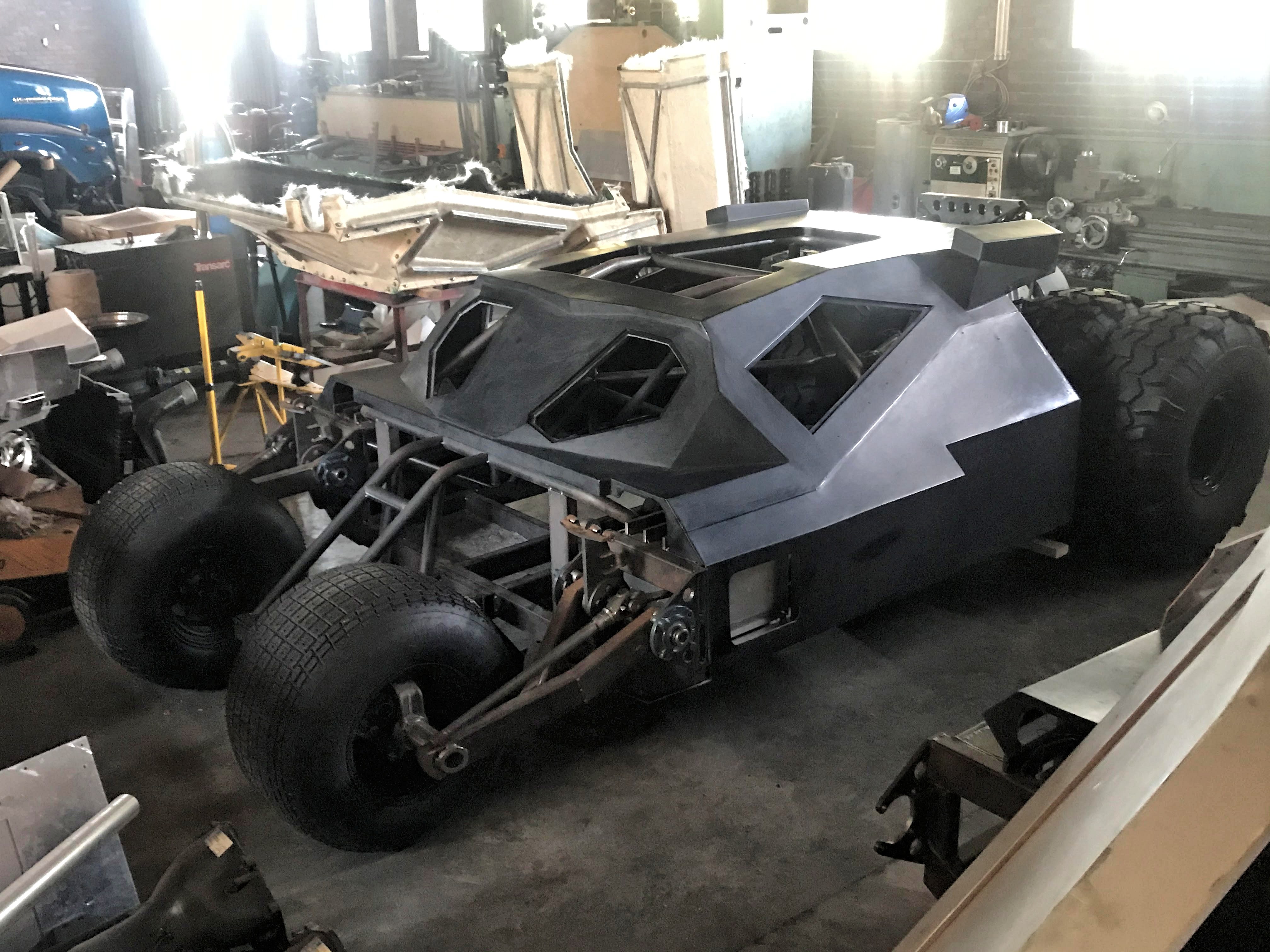 Replica of the Batman Movie Tumbler from the Dark Knight Trilogy in the workshop